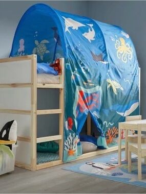 IKEA KURA Bed Tent Canopy Ocean Blue Sea Turtle Dolphin Octopus Gently Used